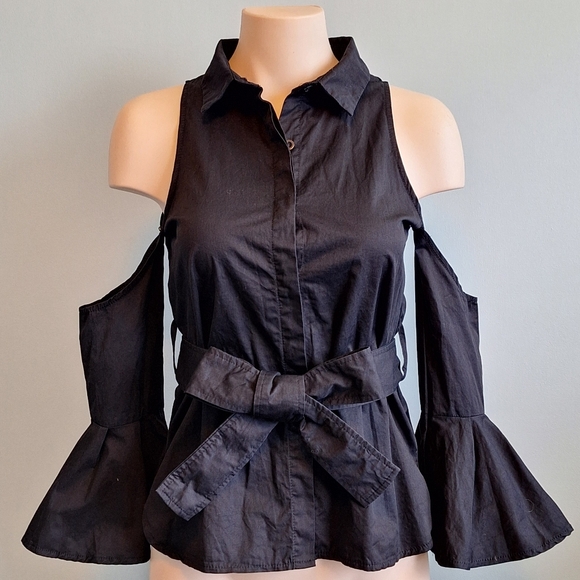 🅱️🅾️G🅾️ Shoulder cut off black cotton shirt - Picture 1 of 8